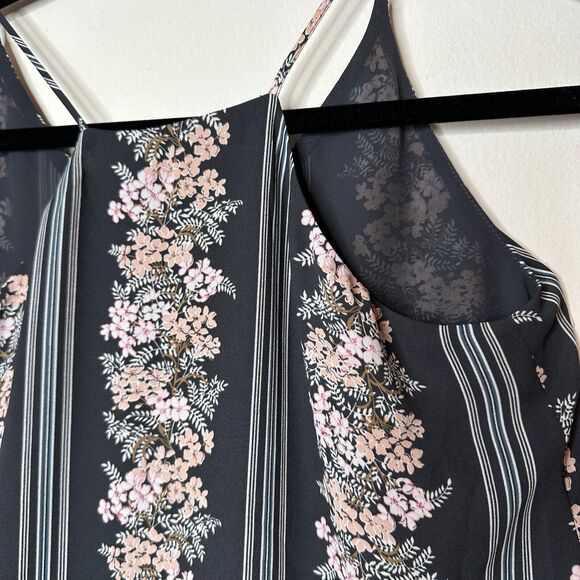 Loft Gray Pink Floral & White Stripe Print VNeck Halter Sleeveless Blouse XSP - Picture 5 of 10